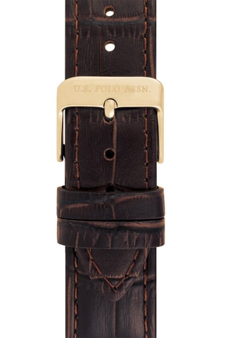 Relógio de quartzo em couro e banhado a ouro amarelo - Castanho e dourado