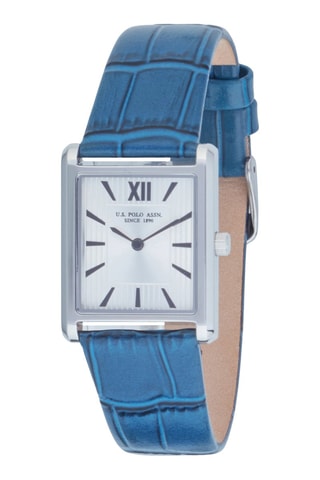 Relógio de quartzo em couro - Azul e prateado