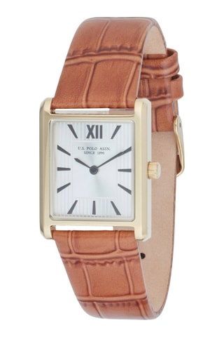 Relógio de quartzo em couro e folheado a ouro amarelo - Castanho e dourado