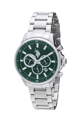 Relógio de quartzo em aço - Cronógrafo - Prateado e verde-escuro