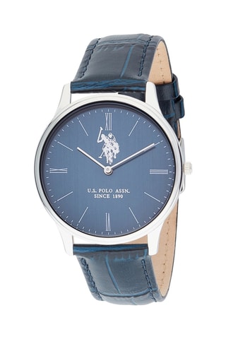 Relógio de quartzo em couro - Azul-marinho e prateado