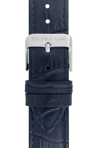 Relógio de quartzo em couro - Azul-marinho e prateado