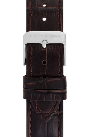 Relógio de quartzo em couro Castanho escuro e prateado