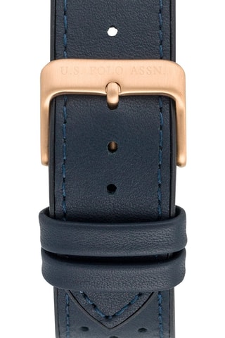 Relógio de quartzo em couro, folheado a ouro rosa e banhado a íon azul - Cronógrafo e taquímetro