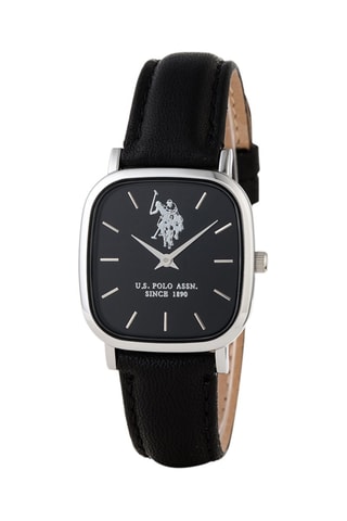 Relógio de quartzo em couro Preto e prateado