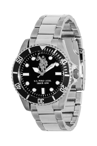 Relógio de quartzo em aço 
Prateado e preto