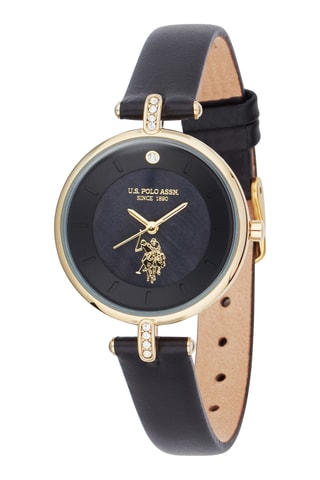 Relógio de quartzo em couro banhado a ouro amarelo - Preto e dourado 