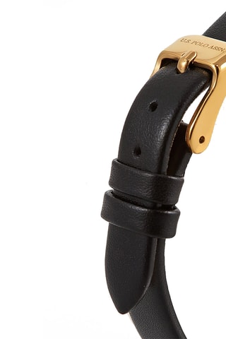 Relógio de quartzo em couro banhado a ouro amarelo - Preto e dourado 