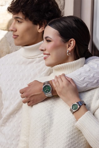 Relógio de quartzo em aço - Prateado e verde 