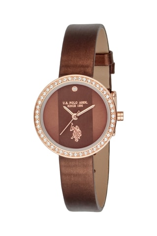 Relógio de quartzo em cetim - Castanho e dourado-rosa