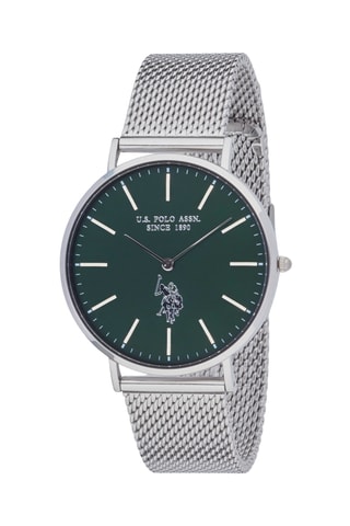 Relógio de quartzo em aço - Prateado e verde-escuro