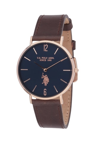 Relógio de quartzo em couro e banhado a ouro rosa