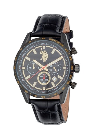 Relógio de quartzo em couro - Cronógrafo e taquímetro - Preto