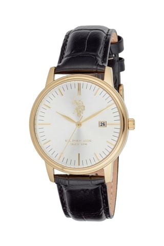 Relógio de quartzo em couro - Preto e dourado