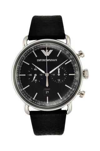 Montre à quartz en cuir - Chronographe et tachymètre - Noir