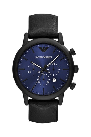 Montre à quartz en cuir - Chronographe - Noir et bleu