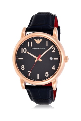 Montre à quartz en cuir - Bleu marine et doré rose