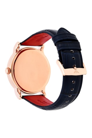 Montre à quartz en cuir - Bleu marine et doré rose