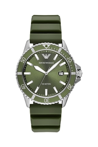 Montre à quartz en silicone - Kaki et argenté