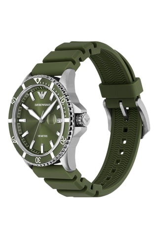 Montre à quartz en silicone - Kaki et argenté