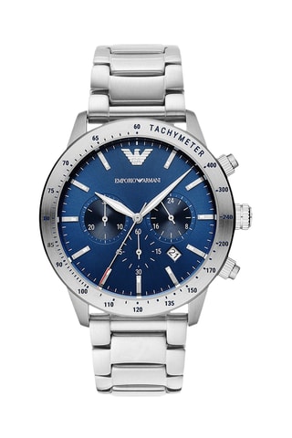 Montre à quartz en acier - Tachymètre et chronographe - Argenté et bleu marine