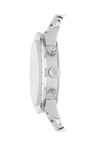 Montre à quartz en acier - Tachymètre et chronographe - Argenté et bleu marine