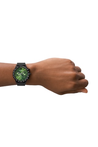 Montre à quartz en acier - Tachymètre et chronographe - Noir et vert