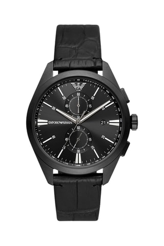 Montre à quartz en cuir - Tachymètre et chronographe - Noir