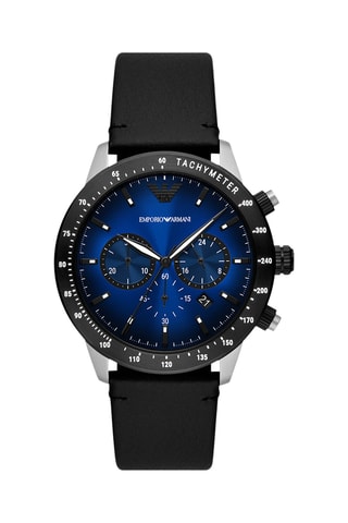 Montre à quartz en cuir - Tachymètre et chronographe - Noir et bleu