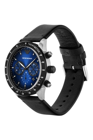 Montre à quartz en cuir - Tachymètre et chronographe - Noir et bleu