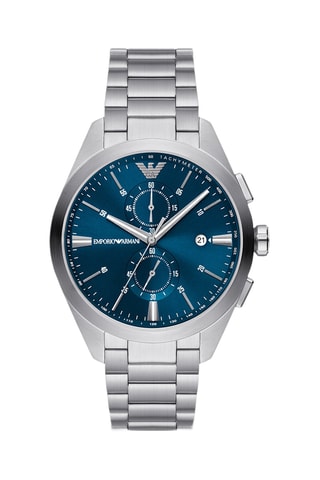 Montre à quartz en acier - Tachymètre et chronographe - Argenté et bleu marine