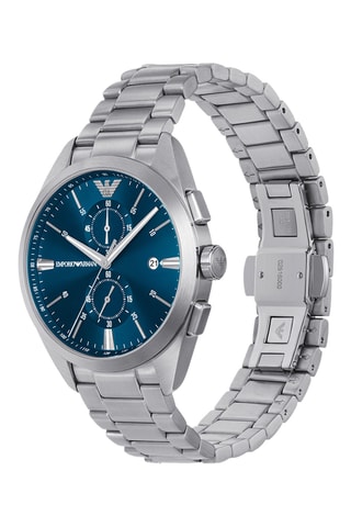 Montre à quartz en acier - Tachymètre et chronographe - Argenté et bleu marine