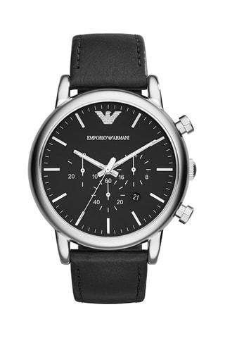 Montre à quartz en cuir - Chronographe - Noir et argenté