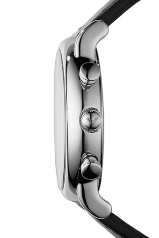 Montre à quartz en cuir - Chronographe - Noir et argenté