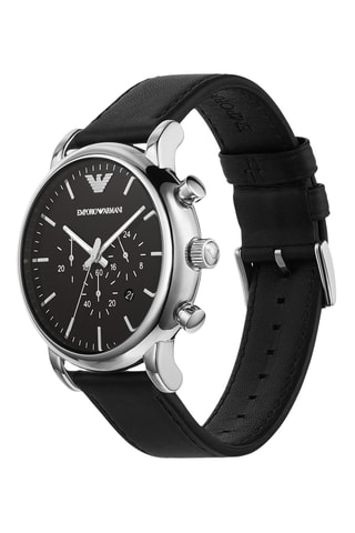 Montre à quartz en cuir - Chronographe - Noir et argenté