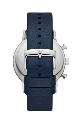 Montre à quartz en cuir - Chronographe - Bleu et argenté