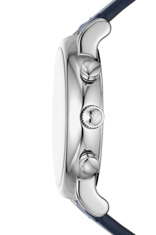 Montre à quartz en cuir - Chronographe - Bleu et argenté