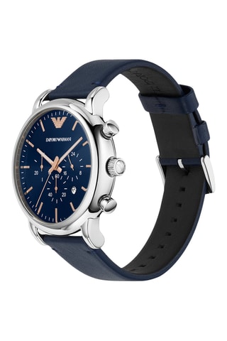 Montre à quartz en cuir - Chronographe - Bleu et argenté