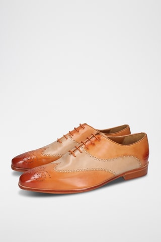 Leren Brogues Lance- Steenrood en Beige