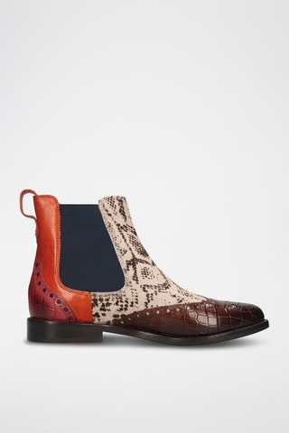 Leren Chelsea enkellaarzen Selina- Bruin en Oranje