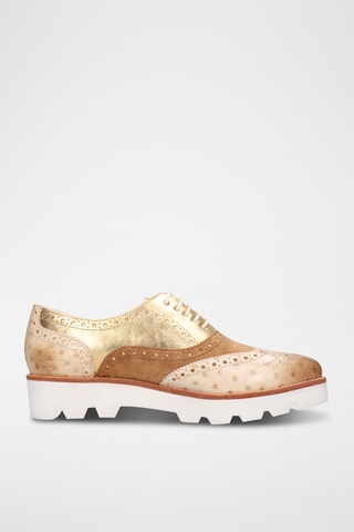 Leren Brogues Molly- Beige en Goudkleurig