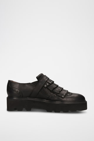 Leren Platform Mocassins Sally- Zwart