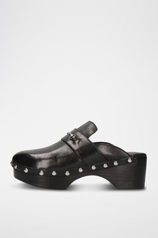 Leren Muiltjes met Hak Flora 2-- Zwart