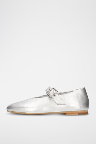 Leren Ballerina's Emily- Zilverkleurig