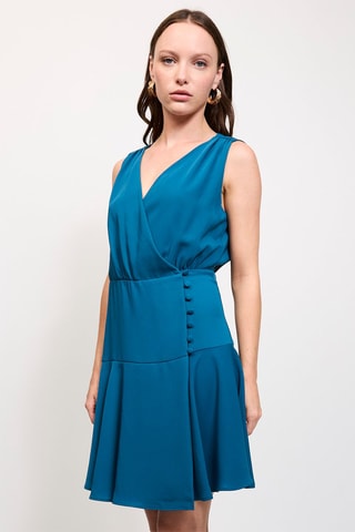 Mouwloze wikkeljurk - Petrolblauw