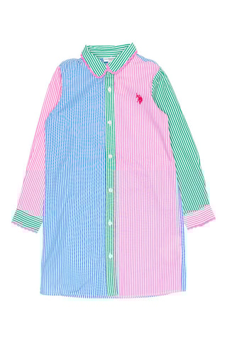 Blouse- jurk - Blauw en Roze