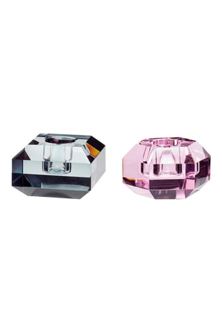 2 castiçais de cristal Gem - 4 cm - Rosa e cinzento-escuro