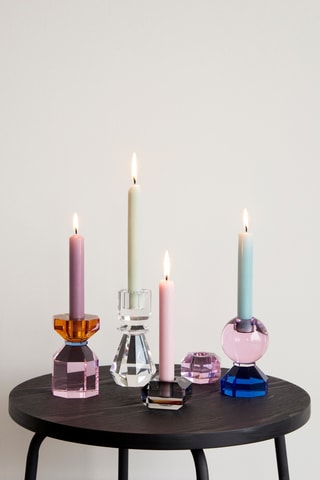 2 castiçais de cristal Gem - 4 cm - Rosa e cinzento-escuro