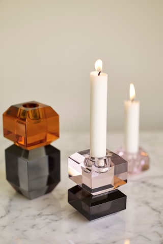 Castiçal de cristal Gem - 9 cm - Rosa e cinzento-escuro