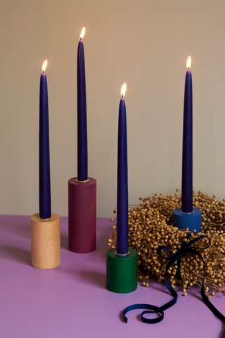 4 castiçais em carvalho maciço Crayon - 6 cm - Bordô e azul-cobalto